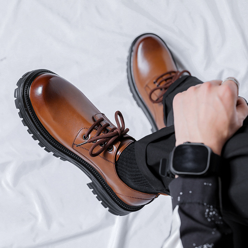 2024 Kožené boty Pánské Podzimní Studentské Velké Hnědé Vyšší Obchodní Šaty Svatební Nízké Martinské Boty 66103-Y_voghion.com