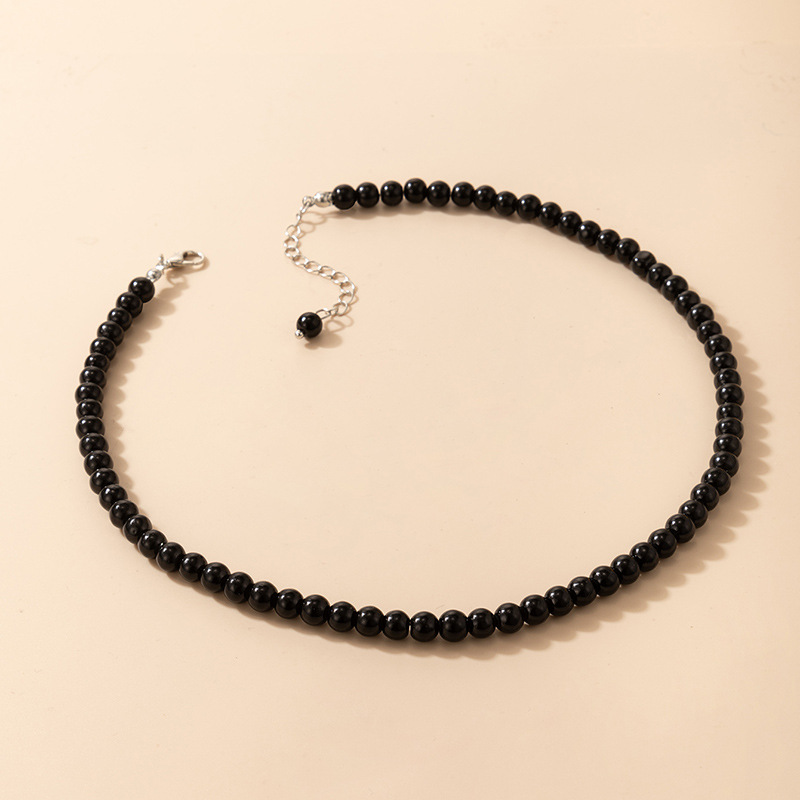 23g Weight Necklace Classification Geometric Pattern Unisex Gender Simple Style Style Fashion Jewelry Black Beaded Single Layer Necklace Geometric Bead Clavicle Chain 5