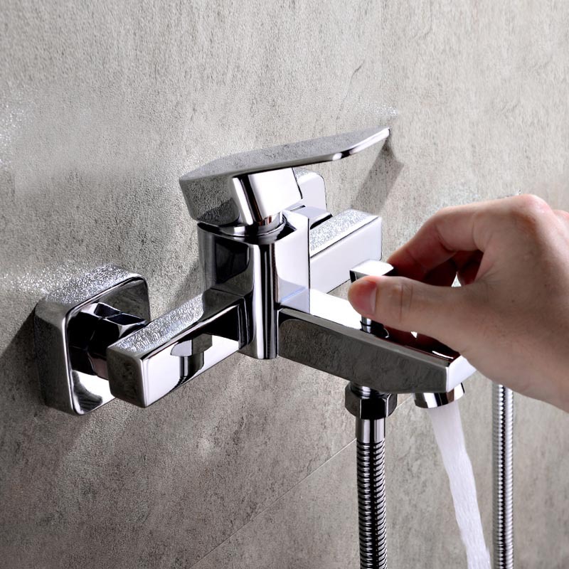 Square Three-Way Bathtub Faucet Bathroom Exposed/Undermount Simple Shower Set Bathroom Hot and Cold Mixing Valve Thermostatic