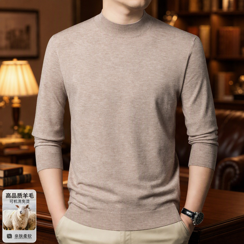 300G fine imitation wool long-sleeve knit sweater for men, autumn and winter, semi-high collar, solid color, warm base layer wool sweater 300G fine imitation wool long-sleeve knit sweater for men, autumn and winter, semi-high collar, solid color, warm base layer wool sweater