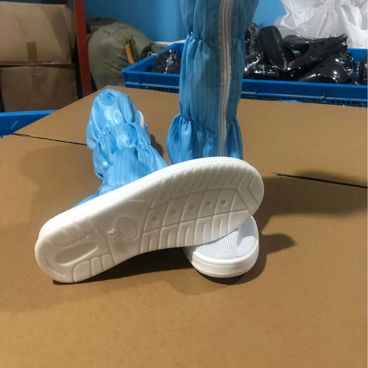 防静电PU软底洁净无尘全网高筒鞋透气防触电无鞋带防滑轻质电子