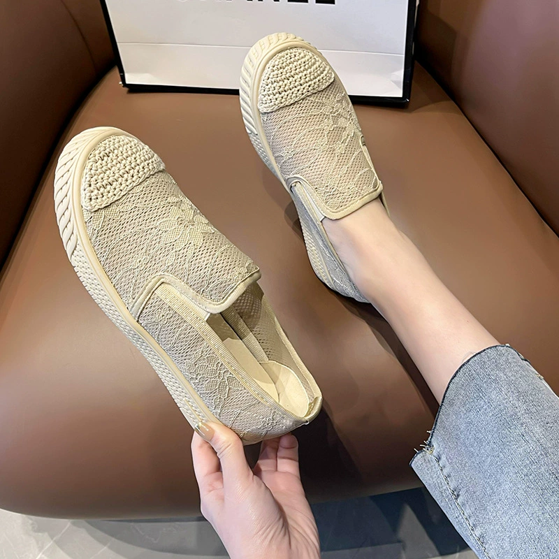 Обувь рыбака Женская Chanel Style 2023 Новая летняя плоская сетка с одной педалью ленивая дышащая одиночная обувь для женщин