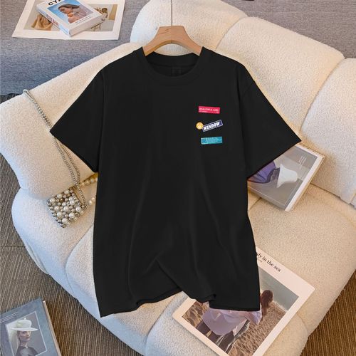 Pure Cotton T-Shirt Casual Brand Sport Unisex Loose Plus Size Crew Neck Letter Print Basic Top