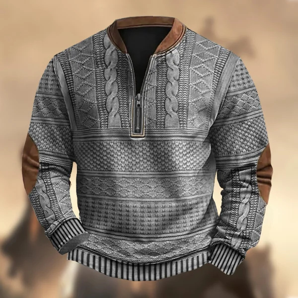 Felpa con cappuccio casual alla moda con stampa digitale 3D da uomo 2024 Henley Shirt manica lunga con cerniera frontale a metà_voghion.com
