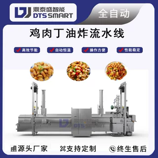鸡肉丁油炸流水线鸡肉丁全自动油炸线鸡肉丁油炸设备全自动油炸机
