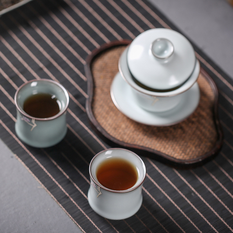 Horno oficial celadón taza de té de cerámica solo maestro taza individual pieza abierta nutritiva taza de té Kung Fu juego de té taza