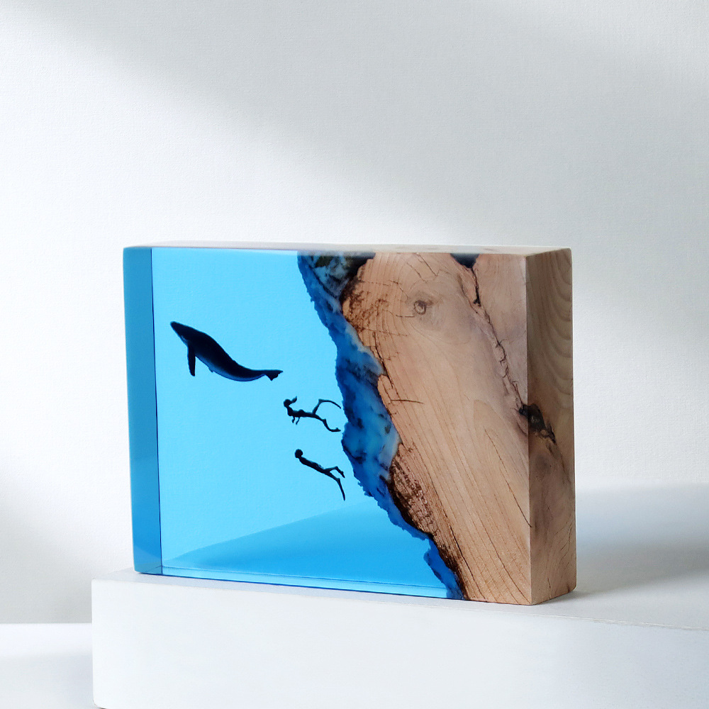 Processing and Customization of Marine Micro-Landscape Epoxy Resin Night Lights Solid Wood Desktop Ornaments Crafts Source 