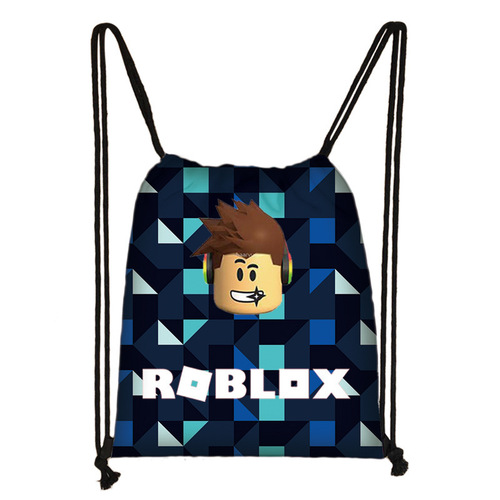Roblox Branded Polyester Printed Large Capacity Drawstring Bag, Portable Dual-Shoulder Backpack Study Bag
