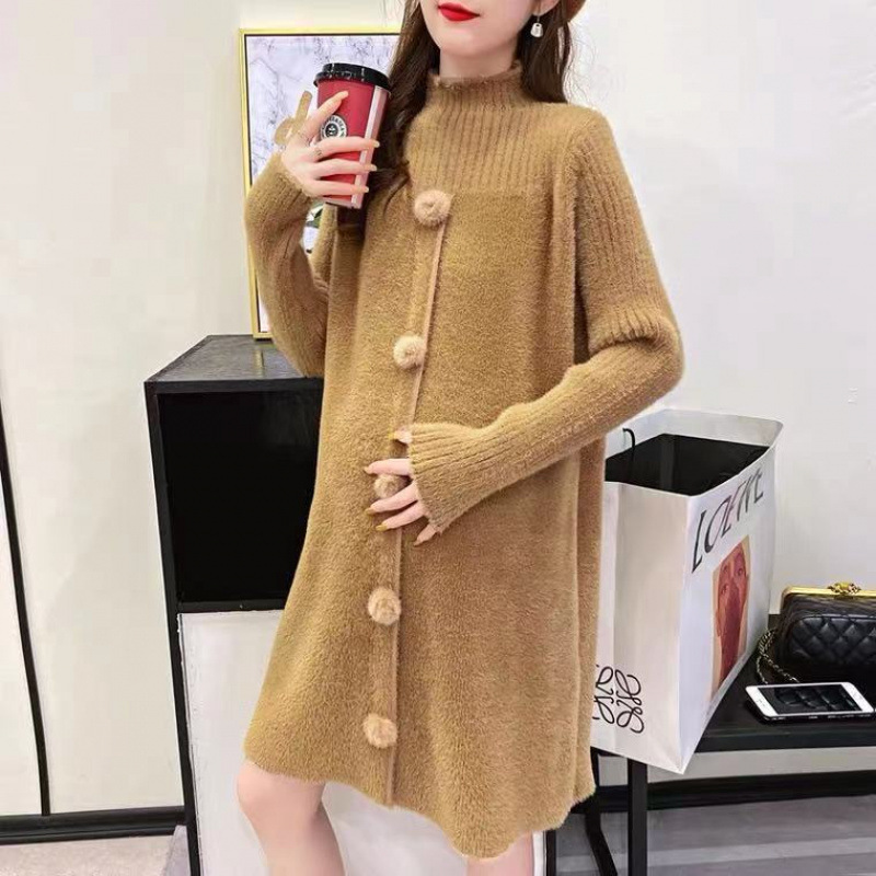 임산부 가을 정장 유행 새로운 스타일 하이 칼라 드레스 중간 길이 임산부 상의 가을과 겨울 두꺼운 스웨터