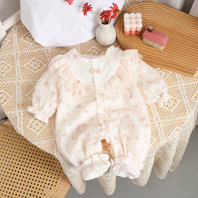 Infant Spring and Autumn Full Moon Hundred Days Long-sleeved One-piece Clothing Spring and Autumn Fashion One-piece Clothing for Baby Girls Going Out Clothes