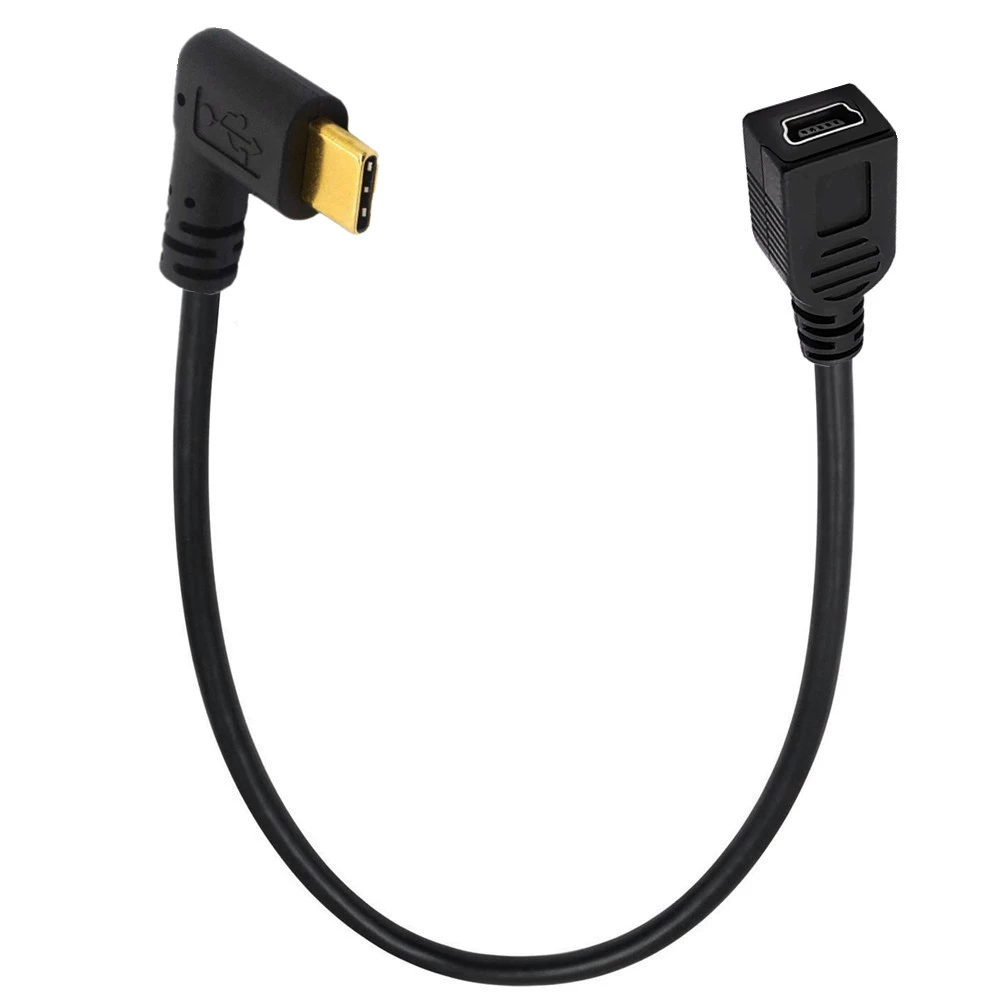 Кабель-адаптер Type-C (Duttek) к Mini 5-пин, позолоченные контакты, варианты под прямым углом 90°, длина 25 см