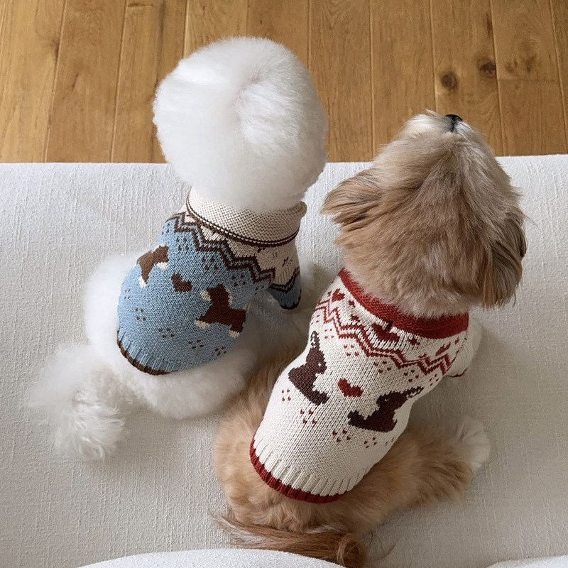 Dog Christmas Pet Clothes Thickeneded Autumn and Winter Knitted Warm Jacquard Sweater Schnauzer Bichon Teddy Corgi