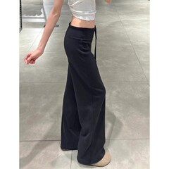 黑色抽绳阔腿裤女秋季2025新款高腰显瘦直筒垂感慵懒休闲运动卫裤