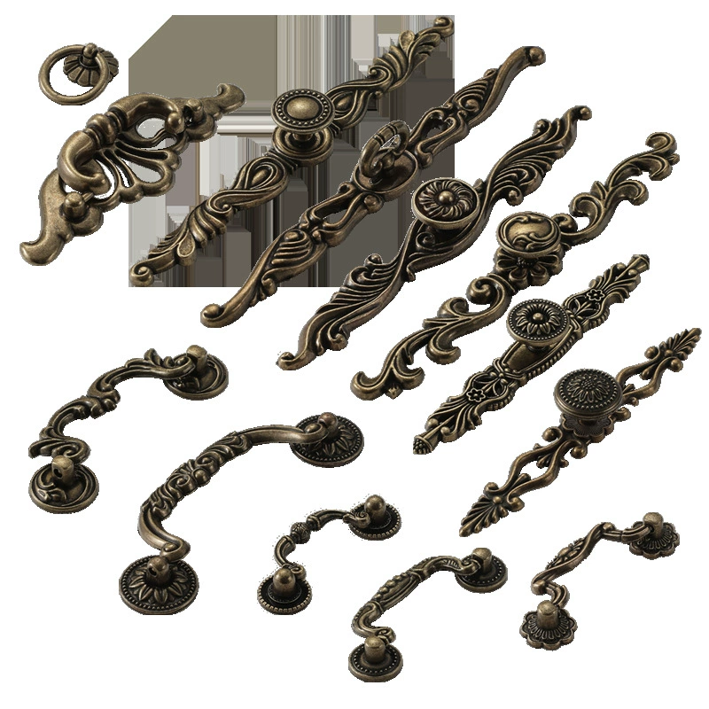 Медная длинная вытягивающая рука европейский стиль резьба imitation copper cabinet wardrobe pull hand round single-hole drawer pull ring pull hand