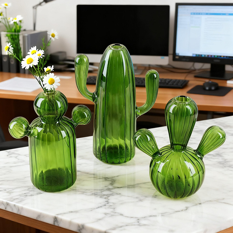 Vaso de vidrio de colores Cactus Vaso de vidrio para el hogar Flores hidropónicas Decoración simple Vaso de vidrio