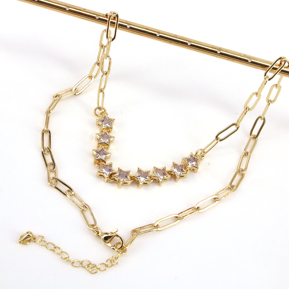 Fashion Heart Shape Copper Necklace Gold Plated Zircon Copper Necklaces