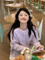 实拍~新款韩系甜美减龄重工手工钩花宽松加厚开衫毛衣外套