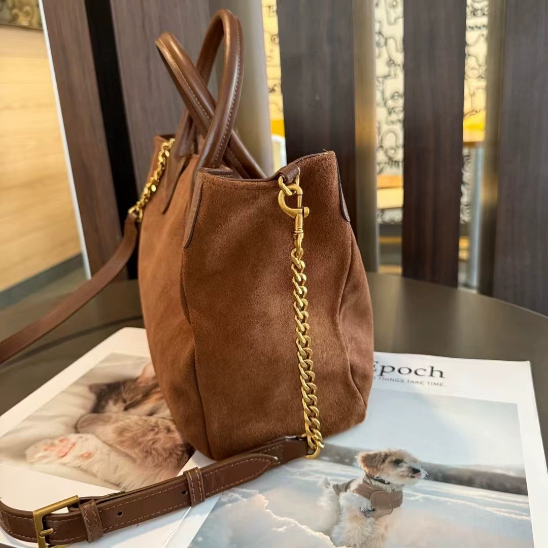 Matte suede shoulder bag, capacious retro one-shoulder bag