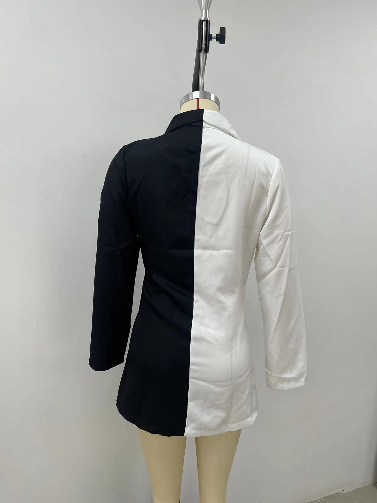 V-neck Cardigan Blazer Professional Wear For Women Patchwork Style_voghion.com