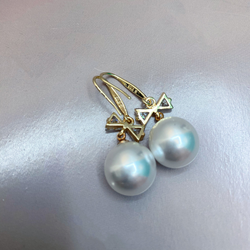 Zircon Bowknot Pearl 925 Silver Needle Earrings display picture 3