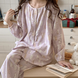 Cotton Confinement Clothes with Breast Pads, Summer Postpartum Large Size Nursing Maternity Pajamas, Women's Thin Maternity Nursing Home Clothes