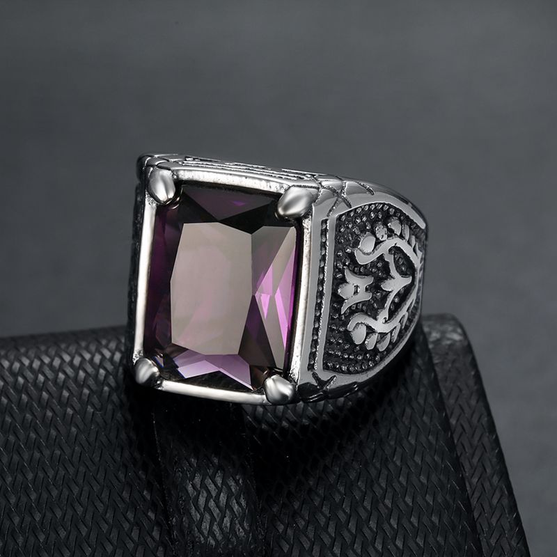 Retro Flower Stainless Steel Inlay Zircon Rings 1 Piece