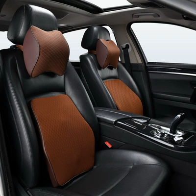 Car Seat, Universal Driving Pillow: Headrest - cost-effective-grid-headrest-lumbar-support-gentleman-coffee-color