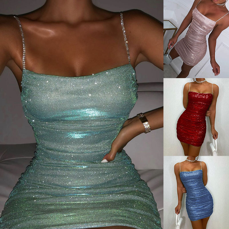 2024 European and American Amazon Aliexpress Sexy Nightclub Party Dress Rhinestone Pleated Hip-Covering Suspender Dress for Women 2024 European and American Amazon Aliexpress Sexy Nightclub Party Dress Rhinestone Pleated Hip-Covering Suspender Dress for Women