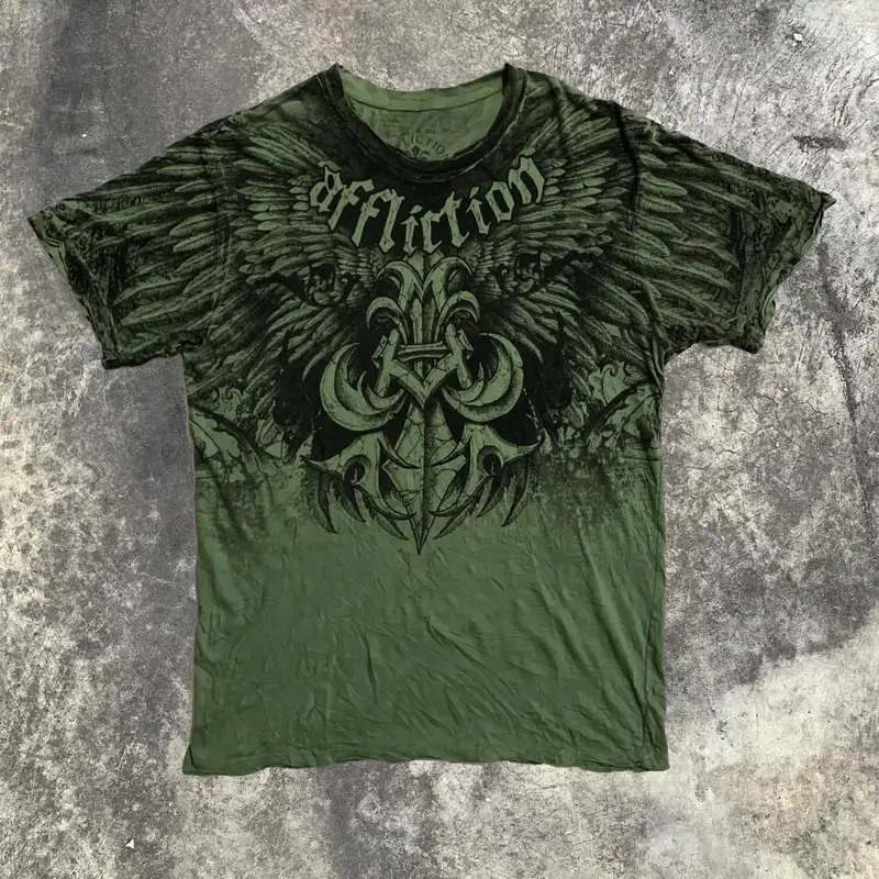Cross-Border Foreign Trade Urban Graphic Men's T-Shirt, Large Size Casual Grunchi Skull Wings New Fashion Men's Clothing