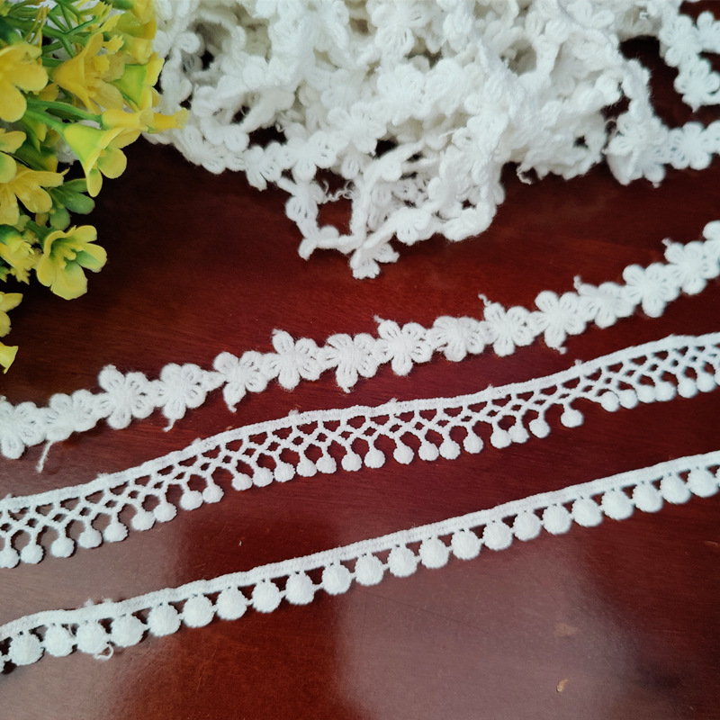 服装辅料 白色纯棉花边 圆球流苏花边 DIY装饰花边 1CM