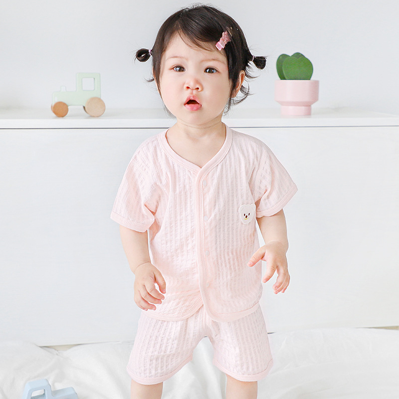 Traje de verano para bebés, algodón para niños, manga corta, ropa de verano delgada para niños y niñas, ropa de bebé dividida de dos piezas para niños pequeños