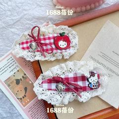 甘いレースチェック柄生地 BB クリップカレッジスタイルガールハートブロークンヘアピン蝶クリップブレイククリップヘッドバンド女性