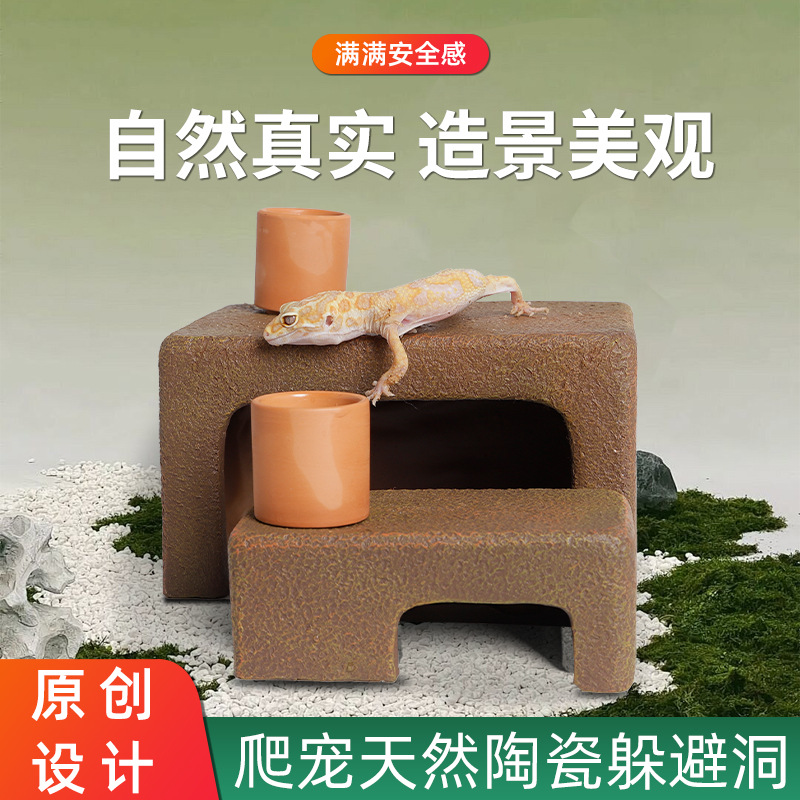 睫角守宫躲避屋爬宠鬃狮蜥造景蜥蜴洞穴保湿蜕皮加水陶瓷爬虫乌龟