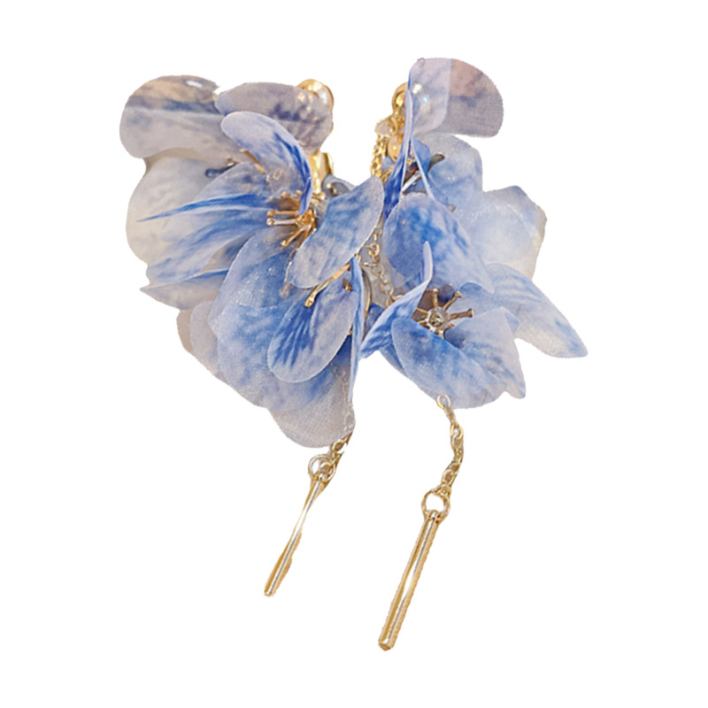 Pendientes de súper hadas de hilo de malla de flor de aguja de plata Pendientes de borla frescos pequeños coreanos Pendientes de estilo de vacaciones de temperamento dulce de nicho