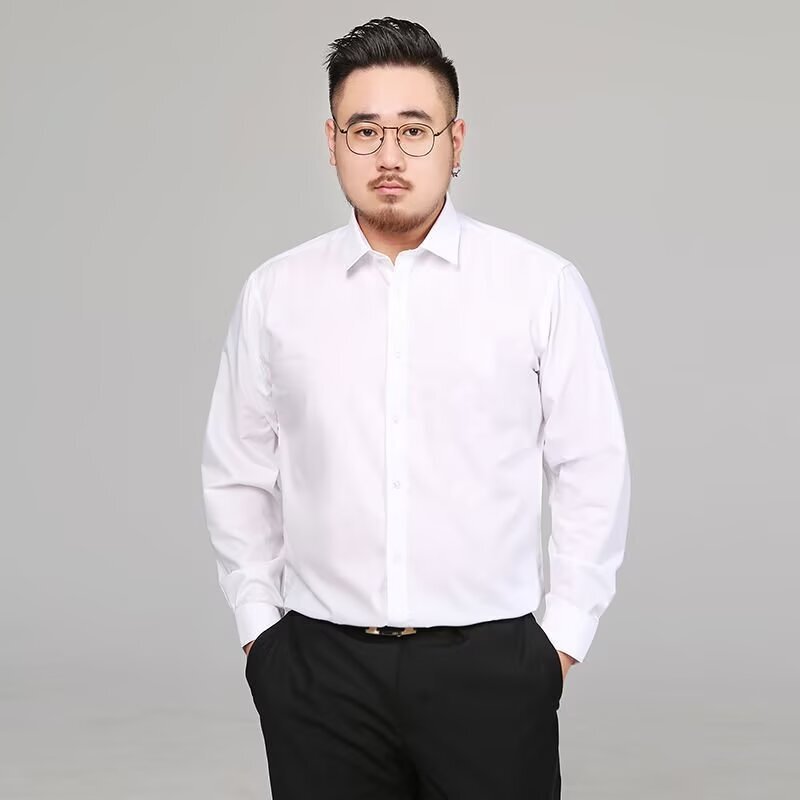 Men's Shirts, Plus-Size Long-Sleeved Men's Business Formal Shirts, Loose-Fitting, No-Iron Work Shirts for Fat Men