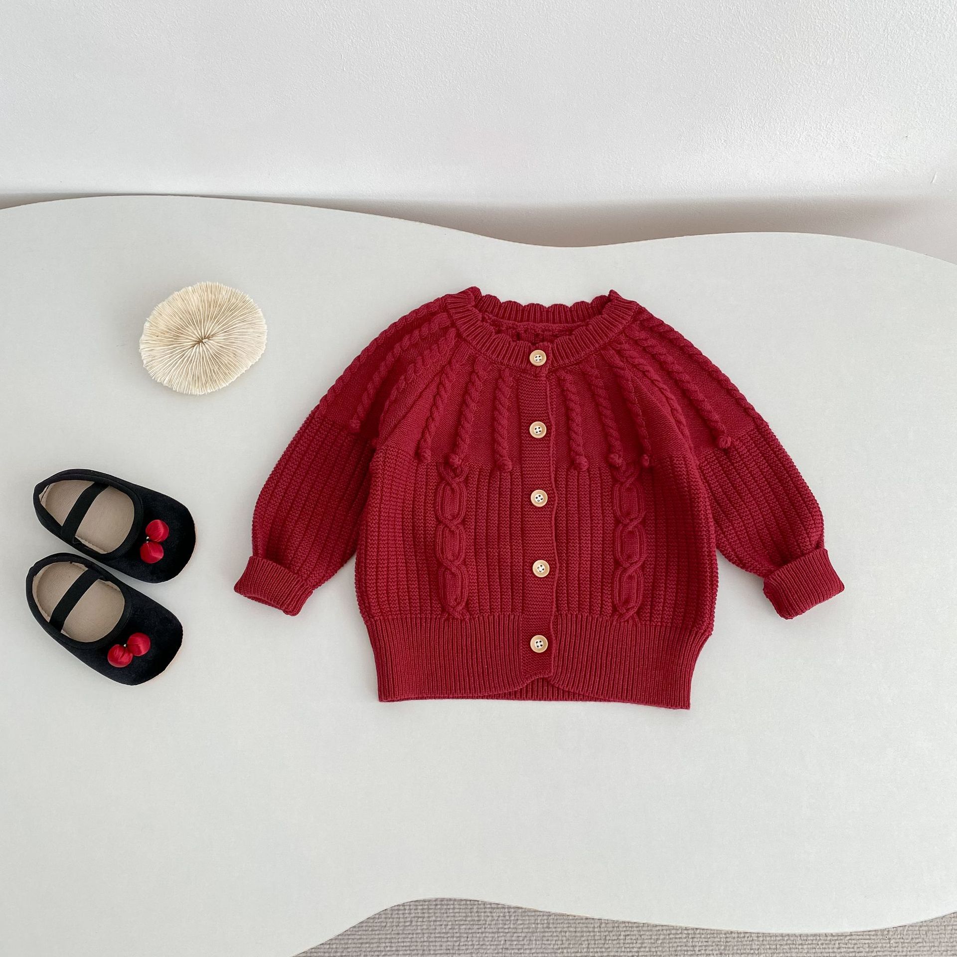 Infant Women's Sweater Hand-hook Bubble Ball Knitted Romper And Coat Two-piece Set