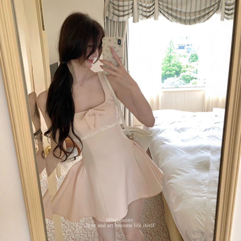 Light Pink Sweet Princess Lace Dress, Girl's Waist-Cinching Puffy Skirt, Cute Dress Shebyshj Vietnam
