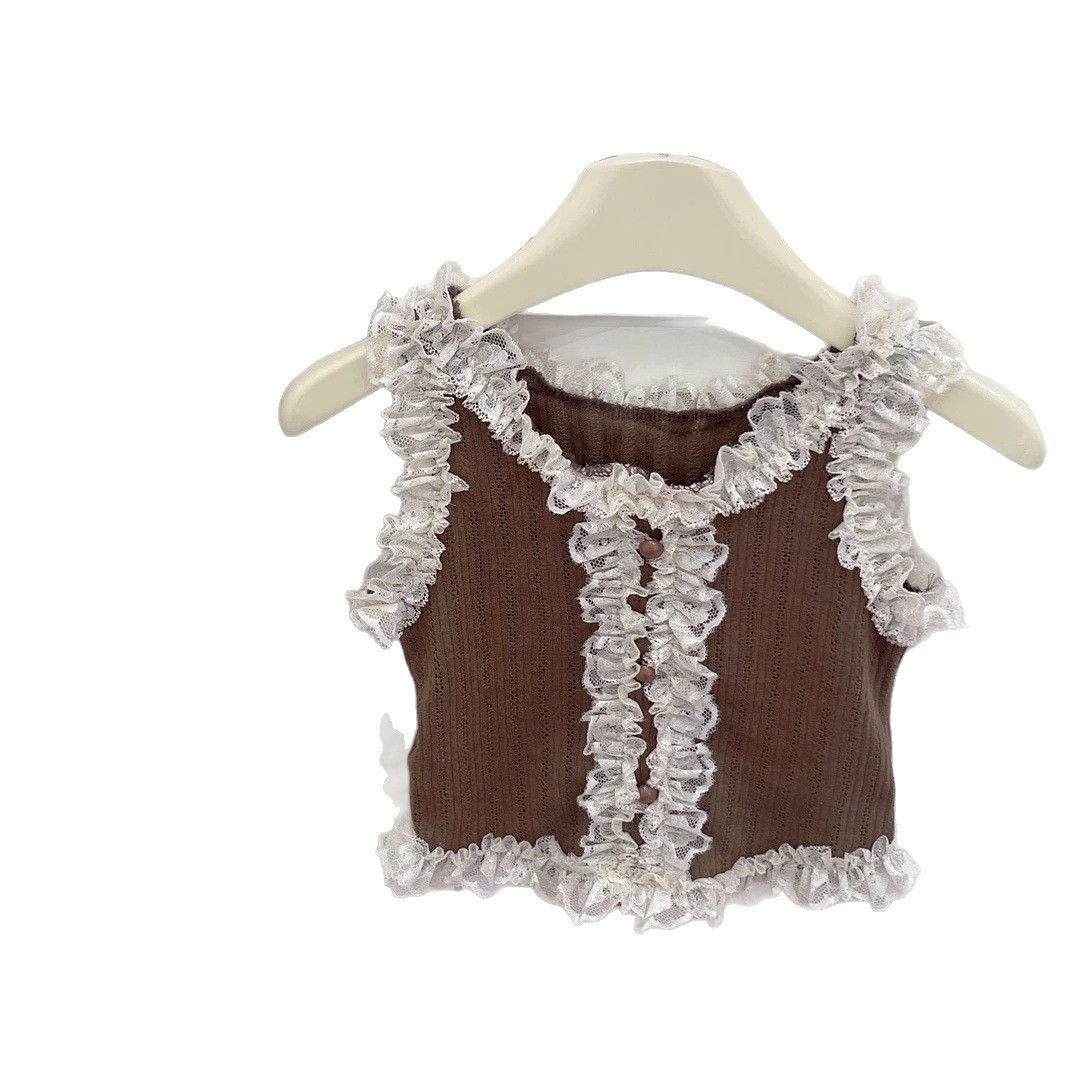 Limón salado siete niñas camisola de encaje nuevo verano niños estilo occidental tesoro femenino estilo princesa top coreano