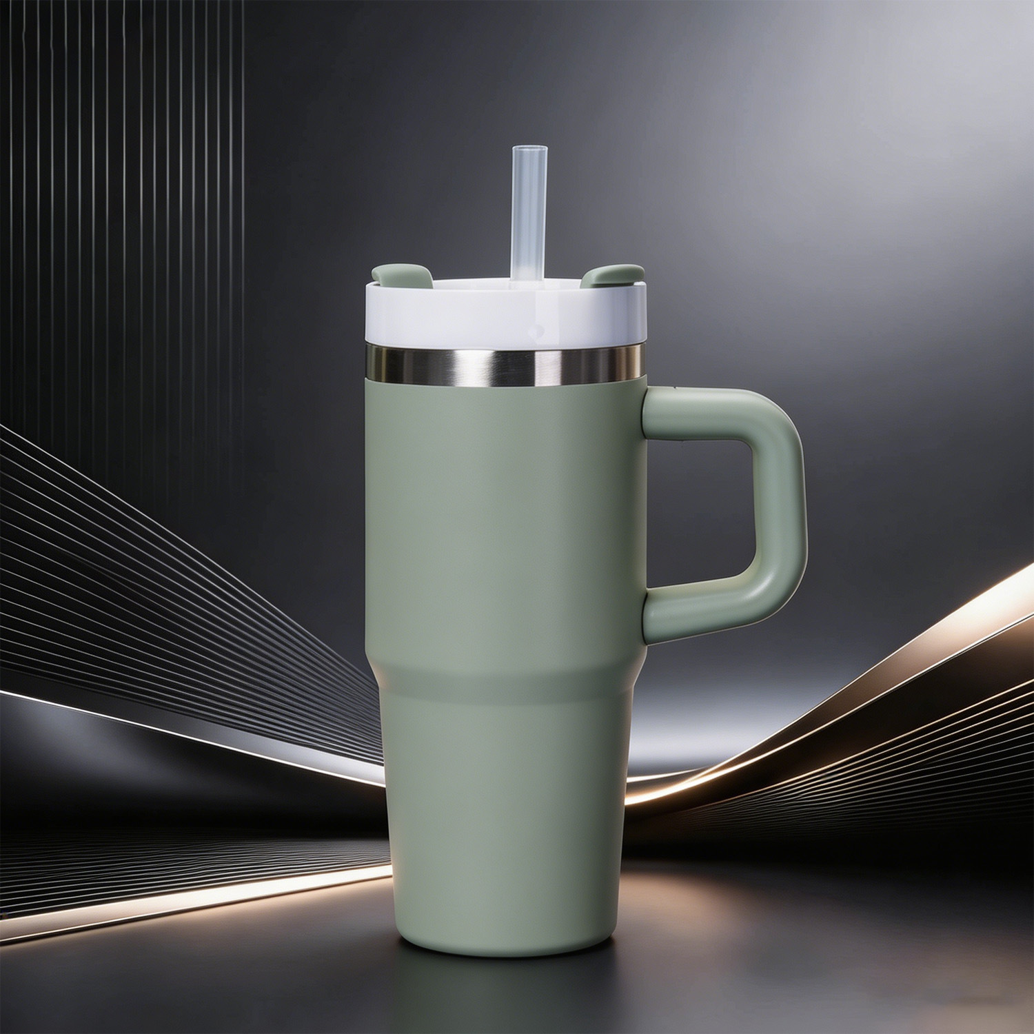 Amazon 14oz304 taza de acero inoxidable taza de aislamiento frío taza de hielo de oficina portable taza de paja