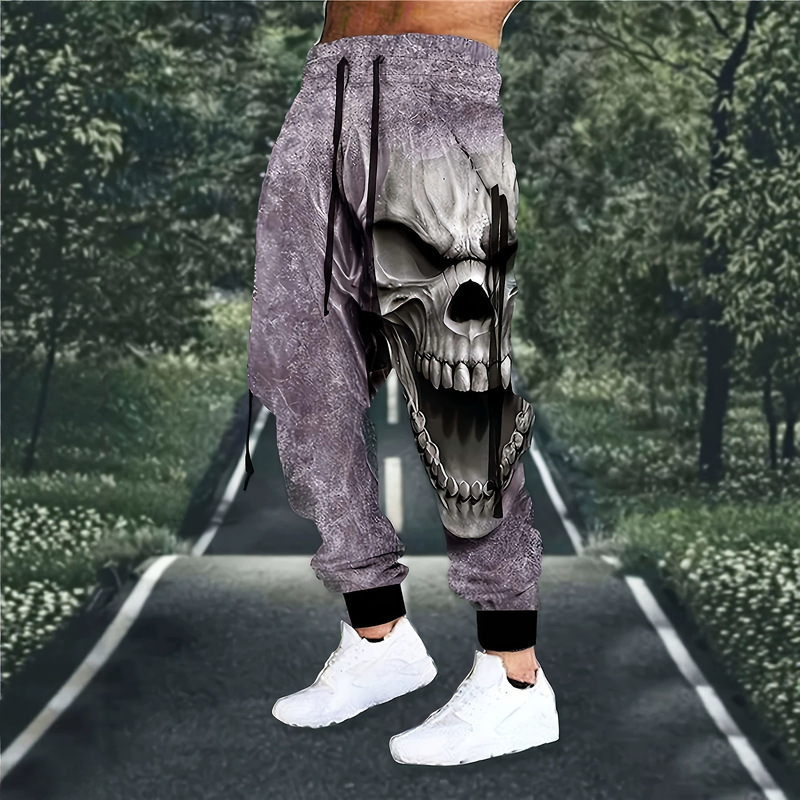 Cross-border supply dark-themed giant skull print drawstring men's subculture loose jogger sweatpants casual pants