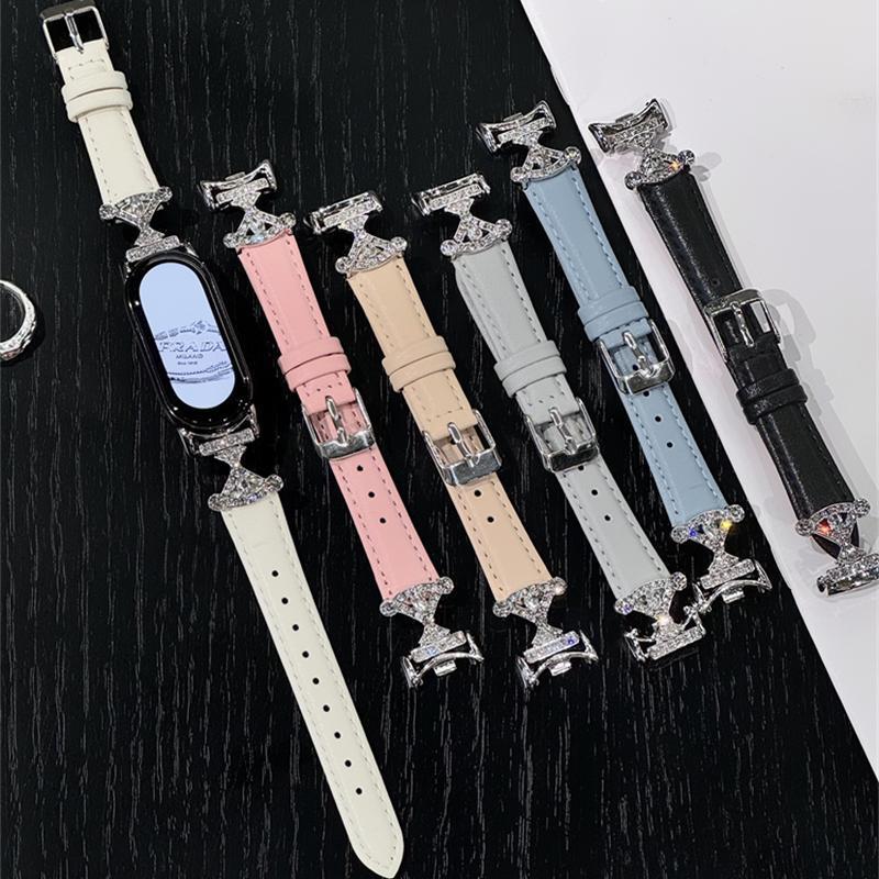 Flash Diamond Leather Suitable for Mi Band 9/8pro Watch Strap Female GT5/4/3 Huawei 9, 8 Watch Red Rice 4
