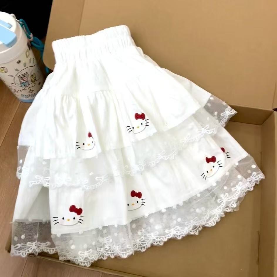 KittY猫芭蕾甜美女童蓬蓬半身裙蛋糕拼接蕾丝夏季新款中大童短裙