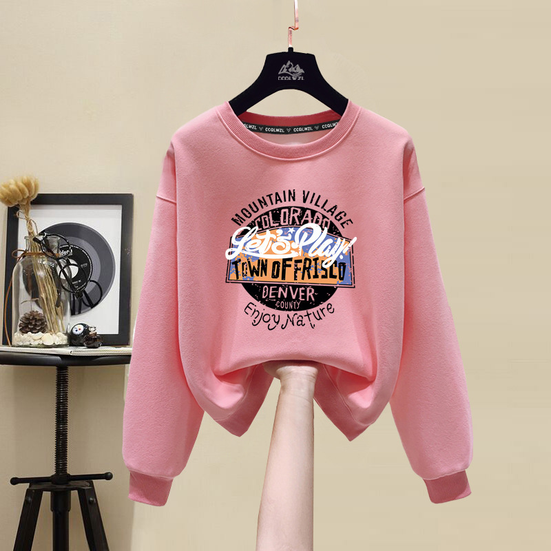 Factory wholesale cotton sweater women's new winter fleece-lined thickened casual round neck jacket loose letter t-shirt