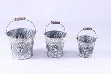 镀锌铁桶圆形提手花盆挂钩铁皮桶多肉吊式花盆花蓝盆含提手铁花盆