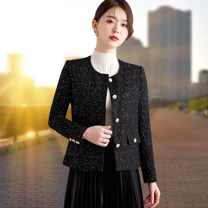 法式小香风外套女春秋2025年新款高端气质名媛短款休闲粗花呢上衣|undefined