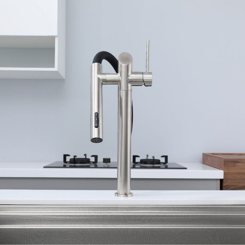Cross-Border Magnetic Kitchen Faucet 304 Stainless Steel Sink Multi-Functional Swivel Pull-Out Hot and Cold Water Faucet