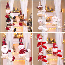 跨境新款圣诞节窗帘扣装饰品圣诞创意窗帘抱老人雪人卡通娃娃抱扣