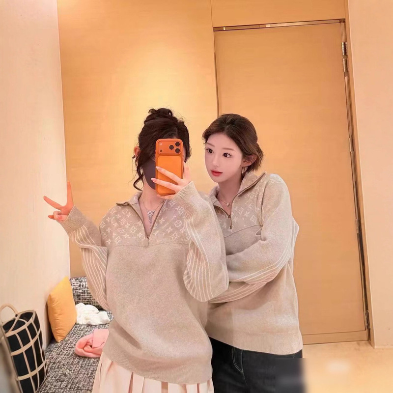 High Version Original Label Celebrity Style Ribbed Stand Collar Sheep Wool Half-Zip Pullover Micro Label Jacquard Men's and Women's Sweater