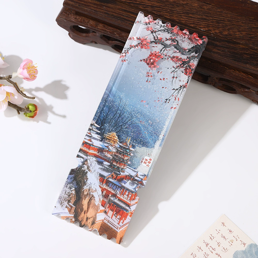 Магнит на холодильник в китайском стиле с акриловым песком, изысканный магнит на холодильник с снежной пейзажей гор Лаоцзюнь, сувенир с изображением городских достопримечательностей.
