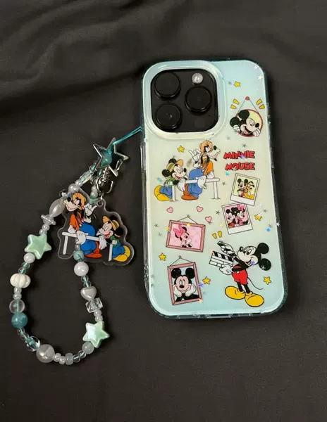 Fine glitter double layer [gradient Mickey Goofy dog] + Mickey Goofy pendant chain
